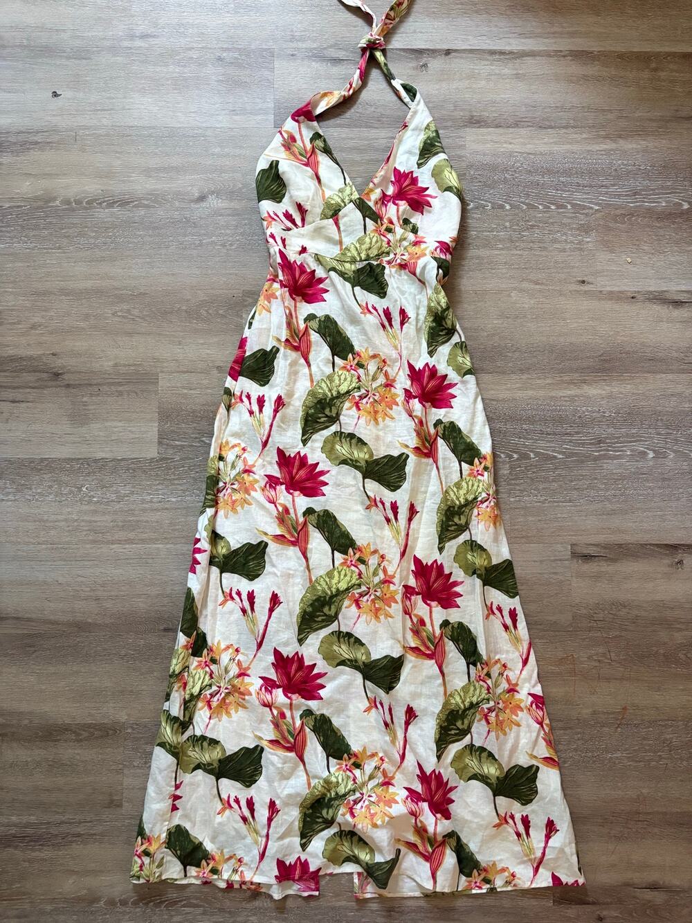Tommy Bahama Linen Tropical Floral Halter Maxi Dress